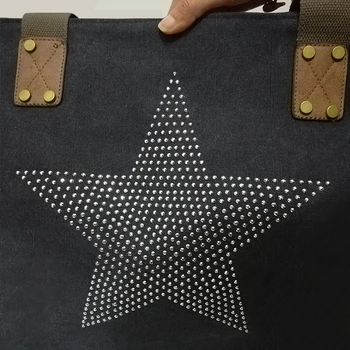 Meloke 2018 diamant læder stjerne printet CANVAS HÅNDTASKE-Plus Size Multifunktionelle Travel Tote Shoulder Bag Vintage Bolsos