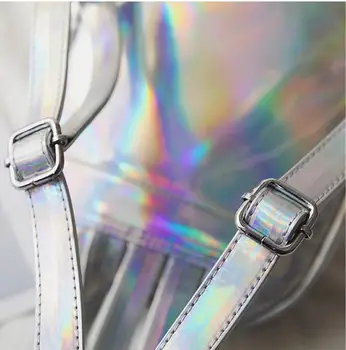 Meloke 2018 Nye kvinder hologram rygsæk laser daypacks kvindelige sølv pu læder holografiske tasker stor pige skoletaske