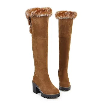 MEMUNIA Stor størrelse 34-43 over knæet støvler mode sko til kvinder, holde varm sne støvler, høje hæle sko vinter støvler flok