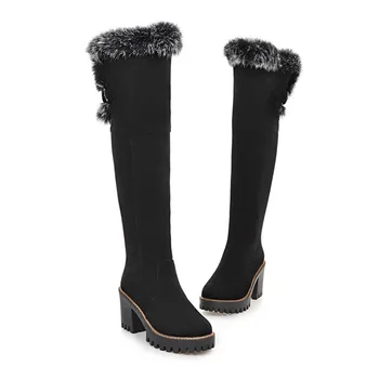 MEMUNIA Stor størrelse 34-43 over knæet støvler mode sko til kvinder, holde varm sne støvler, høje hæle sko vinter støvler flok