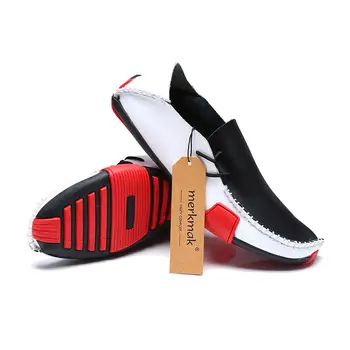 Merkmak Casual Ægte Læder Mænd Sko Mode Komfortabel Glide På Mænd Lejligheder Loafers Mokkasiner Berømte Mærke Stor Størrelse 39-47
