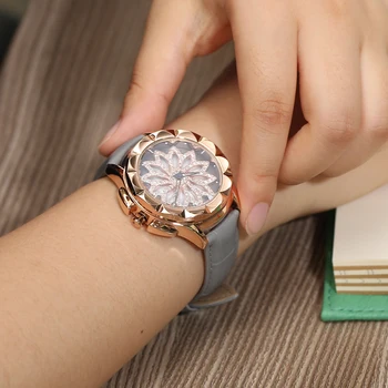 Merlots mode ægte Læder kvinder ure 360 grader Roterende skive krystal diamant kvarts ur rhinestone reloj mujer