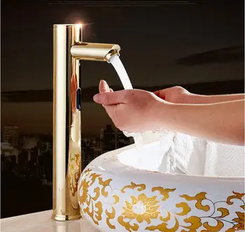 Messing Badeværelse Vask Vandhane, Håndvask, Vandhane med Automatisk Sensor Mixer Touch-Free-Sensor guld Hane enkelt Kold Automatisk Hænder Tryk