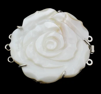 Messing Lås Box dame europæiske mode Hvid Shell Blomster Sølv-farve 3-strand 49x44x8mm Sælges Af PC