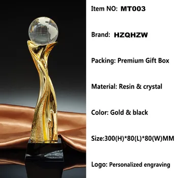 Metal Trofæ Med en Krystal Jorden Internationale Konkurrence Award Cup Oscar Trophy Golden Ball Tildeling