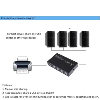 Metal USB 2.0 4 Porte Dele Skifte Switcher markeringsboksen Hub Deling Skifte Adapter Til PC, Scanner, Printer