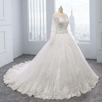 Miaoduo 2018 Nye Bolden Kjole Design Vestido De Noiva Blonde Pynt Crystal Scoop Bryllup Kjoler Smukke Hvide Brudekjoler