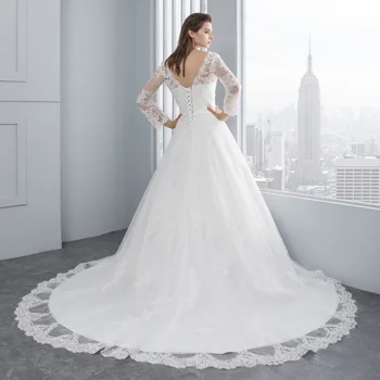 Miaoduo Luksus langærmet Lace Pynt Lav Tilbage brudekjoler 2018 A-linje vestido de noiva Bryllup Kjoler vestido de noiva