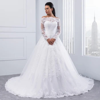 Miaoduo Vestidos De Novia 2018 Langærmet Lace Wedding Dress Bolden Kjole Brudekjoler 2018 Robe De Mariage Bryllup Operationskitler