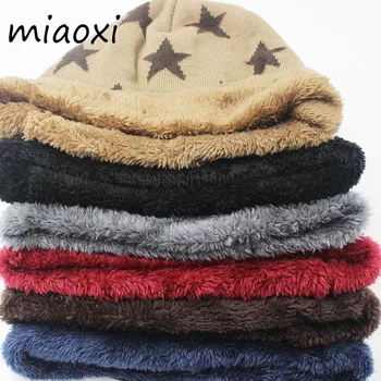 Miaoxi Nye Vinter Hat For Mænd Tykke Huer Varm Voksen Casual Caps Strik Mærke Bonnet 5 Stjerne Hip Hop Super cool Kraniet Skullies