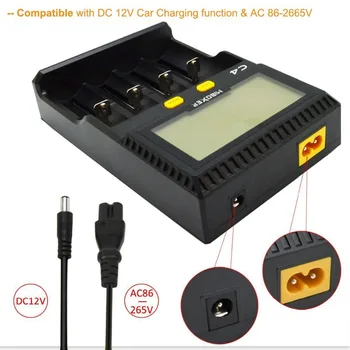 Miboxer C4 D4 VC4 LCD-Smart Batteri Oplader, 12V Bil oplader for Li-ion/IMR/INR/ICR/LiFePO4 18650 14500 26650 AAA 100-800mah