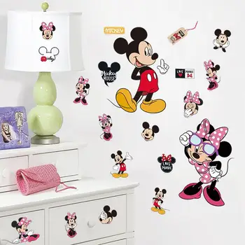 Mickey, Minnie mouse vægoverføringsbilleder børn gave soveværelse dekorative klistermærker, diy tegnefilm vægmaleri kunst pvc børnehave plakater
