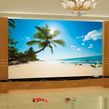 Middelhavsstil Palm Beach Natur Sea Beach Foto Tapet Stue Hotel Baggrund Vægmaleri Papel De Parede 3D-Sala