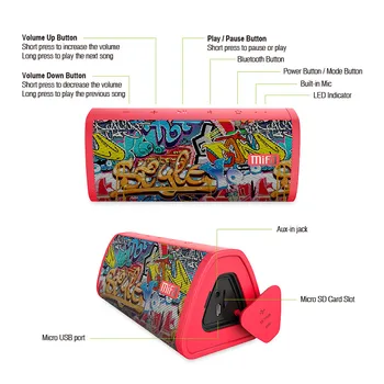 MIFA Rød-Graffiti Bluetooth Højttaler Indbygget mikrofon oprettet til Stereo-Rock Lyd Udendørs 10W Bærbare Trådløse Højttaler Støtte TF kort
