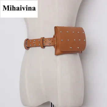 Mihaivina nye brand kvinder læder talje taske mode læder lille bælte taske med revit kvinder pose telefon talje tasker