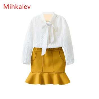 Mihaklev pige tøj foråret 2018 hvide skjorter og nederdele 2STK piger sæt passer til børn træningsdragter kids langærmet sæt