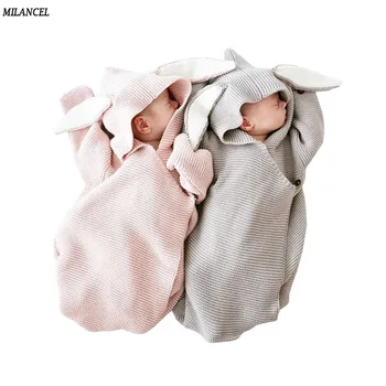 Milancel 2018 Baby Tæpper Nyfødte Strikket Baby Dækker Kanin Øre Svøb Baby Wrap Fotografering Bunny Style Swaddle Wrap