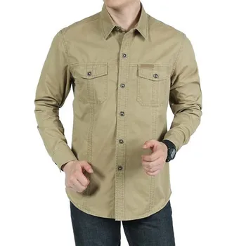 Militære Stil Mænds Shirt Løs Fritid Ren Bomuld Farve Shirts Stor Størrelse Toppe Man bærer Tøj i Sort/Army Grøn/Khaki M-5XL