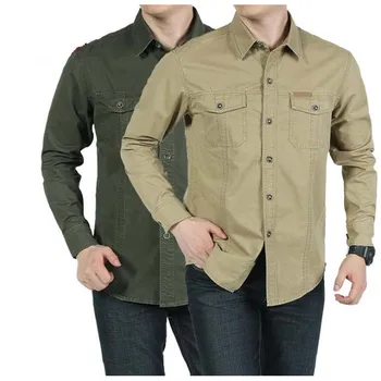 Militære Stil Mænds Shirt Løs Fritid Ren Bomuld Farve Shirts Stor Størrelse Toppe Man bærer Tøj i Sort/Army Grøn/Khaki M-5XL