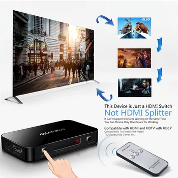 Mini 4-Port 4x1 HDMI Switch Ultra HD 4K@60Hz HDMI-2.0 HDCP-2.2 4 In / 1 Out Omskifter Boks Med PIP IR Kontrol For PS4 Apple TV HDTV