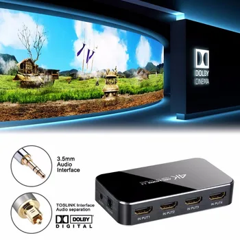 Mini 4K UHD 4 Input 1 Output HDMI-2.0 Skifte 4x1 HDMI Omskifter Audio Extractor Med BUE & IR Kontrol Til PS3, PS4 Apple TV HDTV