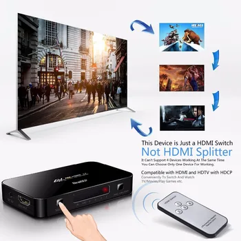 Mini 4K UHD 4 Input 1 Output HDMI-2.0 Skifte 4x1 HDMI Omskifter Audio Extractor Med BUE & IR Kontrol Til PS3, PS4 Apple TV HDTV
