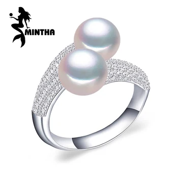 MINTHA Perle Smykker,dobbelt Perle ringe,Naturlige Ferskvands Perle ringe,925 Sølv ringe for kvinder charms sølv 925 oprindelige