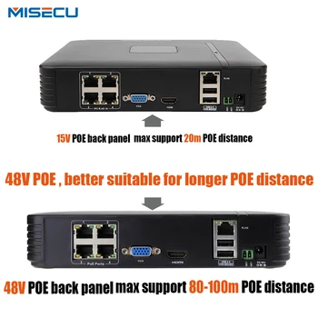 MISECU Nye 4-kanals Mini NVR 48V POE Full HD Standalone Hi3515C 1920*1080P ONVIF Til 48V POE IP-2MP Kamera sikkerhedssystem XMEye APP