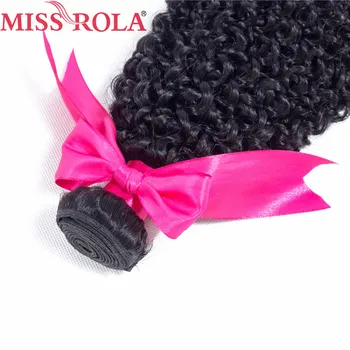Miss Rola Hår Pre-farvet Peruvian Kinky Curly 3 Bundter med Lukning Menneske Hår Vævning Non-Remy Hår Extensions Naturlige