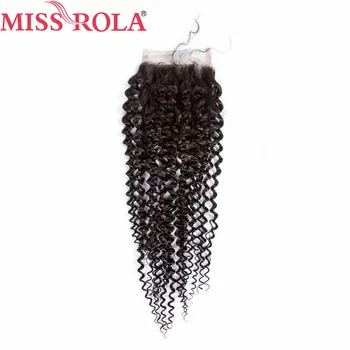 Miss Rola Hår Pre-farvet Peruvian Kinky Curly 3 Bundter med Lukning Menneske Hår Vævning Non-Remy Hår Extensions Naturlige