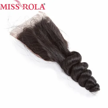 Miss Rola Hår Præ-farvede #1B Natur Sort Malaysiske Løs Bølge 3 Bundter med Lukning menneskehår Weave Bundter Non-Remy Hår