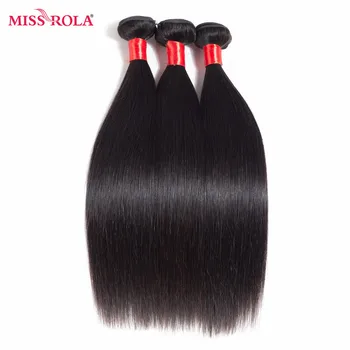 Miss Rola Hår Præ-farvede Brazilian Hår Lige 3 Bundter Human Hair Extension Med Lukning #1 Karakter Farve Non Remy