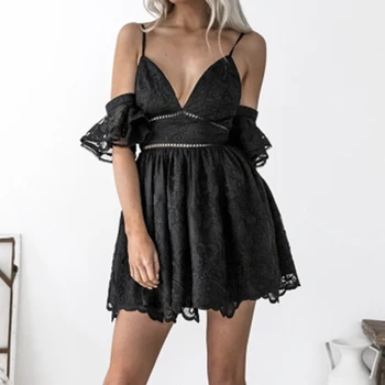 Missord 2018 Foråret og Sommeren Off-Shoulder Kort Ærme Elegant Kjole Kvindelige Backless Solid Farve Sexet Mini Party Dress FT9003