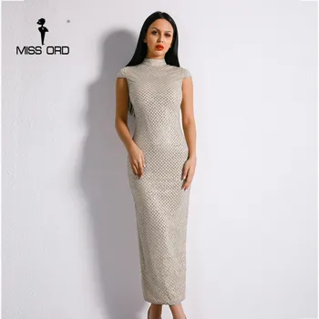 Missord 2018 Sexet Høj Hals, Kort Ærme Glitter Kvindelige Kjole Høj Split Elegante Geometri Party Dress FT8937-1