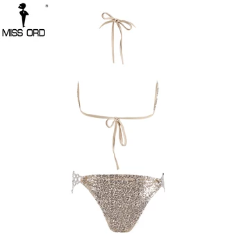 Missord 2018 Sexet-V-hals diamant halterneck Metal kæde paillet bikini FT6700