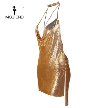 Missord 2018 Sexet ærmer og Dyb V-halterneck delt kjole nye metal stof julefrokost kjole MT4928