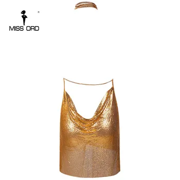 Missord 2018 Sexet ærmer og Dyb V-halterneck delt kjole nye metal stof julefrokost kjole MT4928