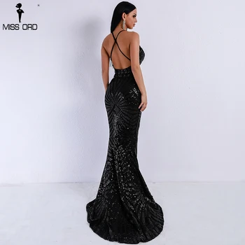 Missord 2018 Sexy v hals Elegant Stribet Ryg Kvinder Paillet Kjoler Bodycon Maxi Party Dress Vestidos FT8928-1
