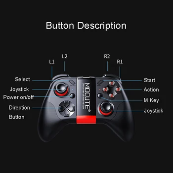 Mocute 054 Bluetooth-Gamepad Krystal Knap Android Joysticket PC Trådløse Fjernbetjening gamepad ' en til Smartphone VR-TV-BOKSEN
