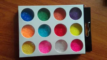 Mode 12 Farver/Masse Glitter Dust Powder Potter Sæt Nail Art Tips Håndværk Ansigt, Krop Øje~ WoW ! ~ 12Jars/sæt!! ~