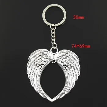 Mode 30mm nøglering i Metal nøglering Nøglering Smykker i Antik Sølv Forgyldt engel vinger 74*69 mm Vedhæng