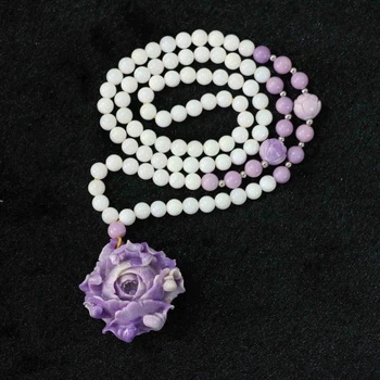 Mode 6mm hvid shell runde perler med 24x37mm farverige blomster vedhæng kvinder smykker håndlavet nacklace 28