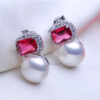 Mode 925 sterling sølv perle Øreringe til kvinder,ferskvandsperle øreringe, smykker til bryllup trendy part gave hvid