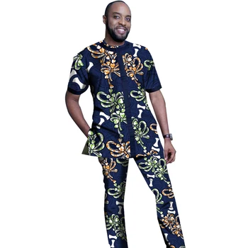 Mode Afrikanske Mænd Tops+bukser sæt Mandlige Dashiki Tøj Print Korte Ærmer Man T-shirt og bukser sæt Afrikanske Tøj tilpasse