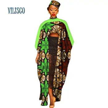 Mode Afrikanske Unikke Toppe for Kvinder Bazin Riche Traditionel Afrikansk Tøj Print Batwing Lange Ærmer Toppe med Hat WY2731