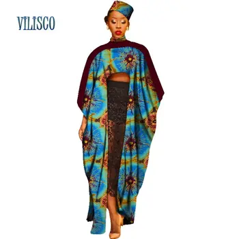 Mode Afrikanske Unikke Toppe for Kvinder Bazin Riche Traditionel Afrikansk Tøj Print Batwing Lange Ærmer Toppe med Hat WY2731