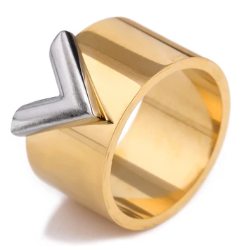 Mode Berømte Mærke Kvinder Ring Smykker Dobbelt Farve Guld Farve Titanium Stål Af Høj Poleret Luksus