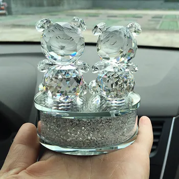 Mode Crystal Bear Figurer med Rhinestone Base Glas Par Hjertet Bære til et Bryllup Gave DEC124