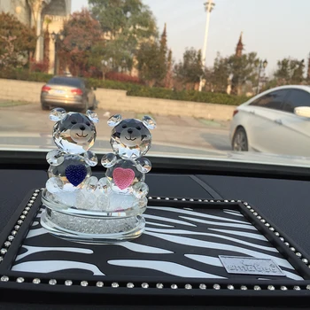 Mode Crystal Bear Figurer med Rhinestone Base Glas Par Hjertet Bære til et Bryllup Gave DEC124