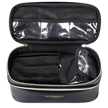 Mode Dobbelt Lag Mærke Cosmetic Bag på Tværs af PU Læder Multifunktionelle Gøre Op Taske Organizer Makeup Etui, Toiletry Bag neceser